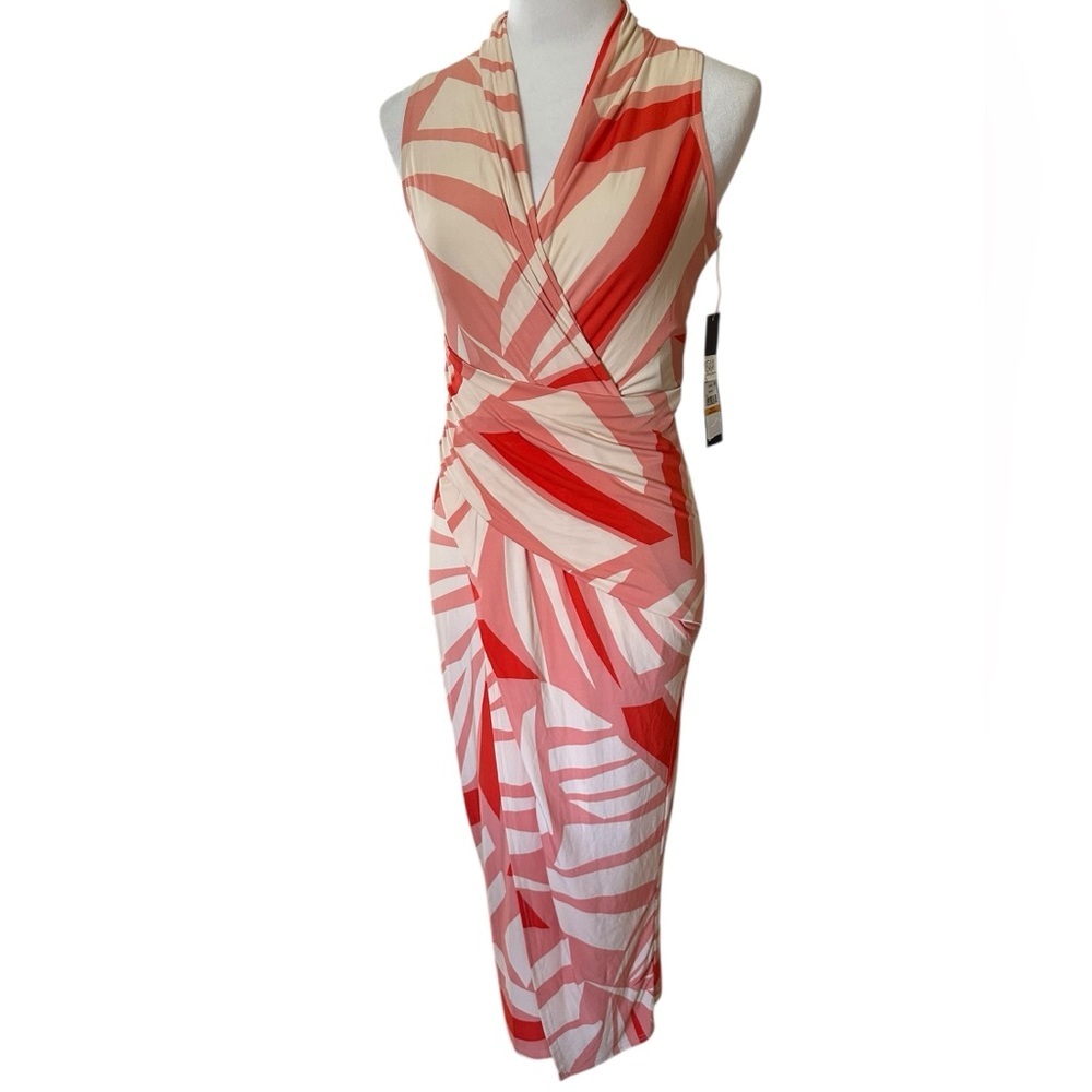 RACHEL ROY Small Pink Orange faux wrap Sleeveless Women’s Midi dress - Picture 4 of 13